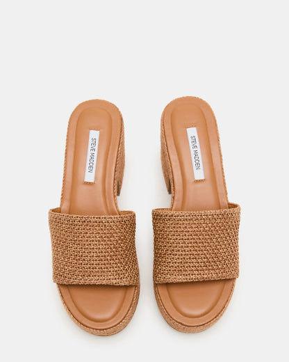 TRIPPY Cognac Raffia Platform Mule Women's Sandal | Steve Madden