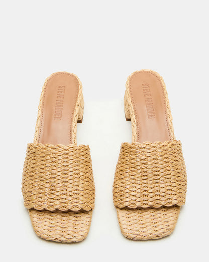 MONTGOMERY Raffia Square-Toe Slide Mule Women's Sandal | Steve Madden