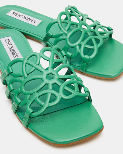 LOTUS Green Leather Square-Toe Slide Women's Sandal | Steve Madden