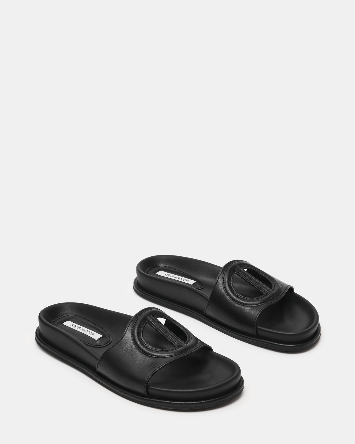 ZOSIA Black Leather Cut-Out Slide Footbed Women's Sandal | Steve Madden