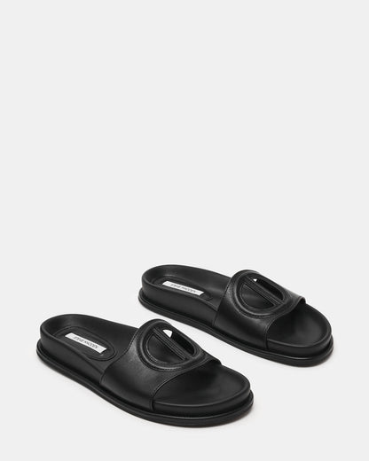 ZOSIA Black Leather Cut-Out Slide Footbed Women's Sandal | Steve Madden