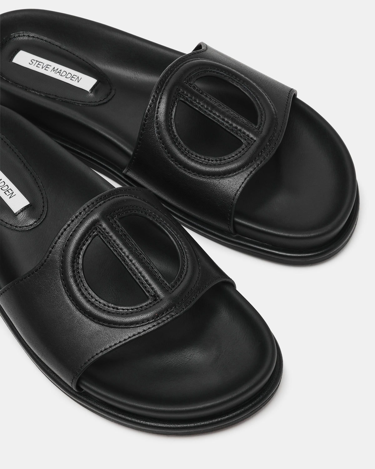 ZOSIA Black Leather Cut-Out Slide Footbed Women's Sandal | Steve Madden