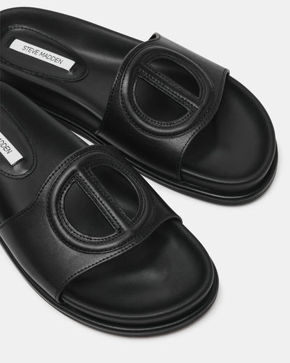 ZOSIA Black Leather Cut-Out Slide Footbed Women's Sandal | Steve Madden