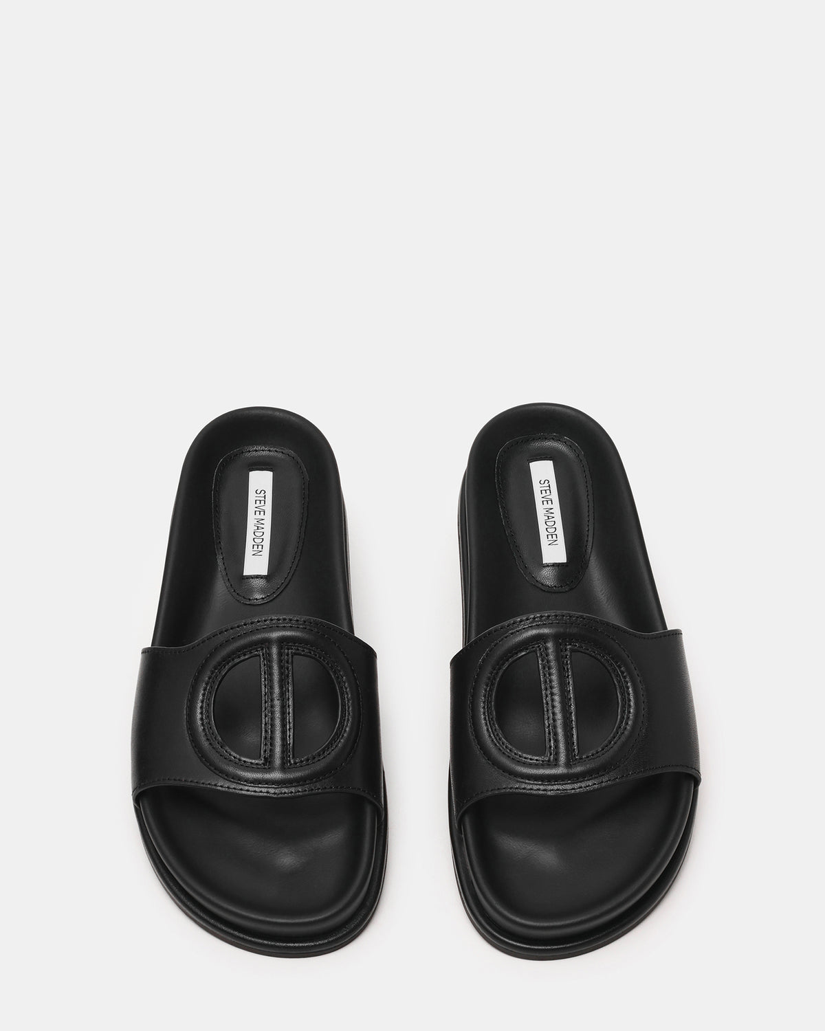 ZOSIA Black Leather Cut-Out Slide Footbed Women's Sandal | Steve Madden