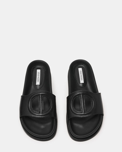 ZOSIA Black Leather Cut-Out Slide Footbed Women's Sandal | Steve Madden