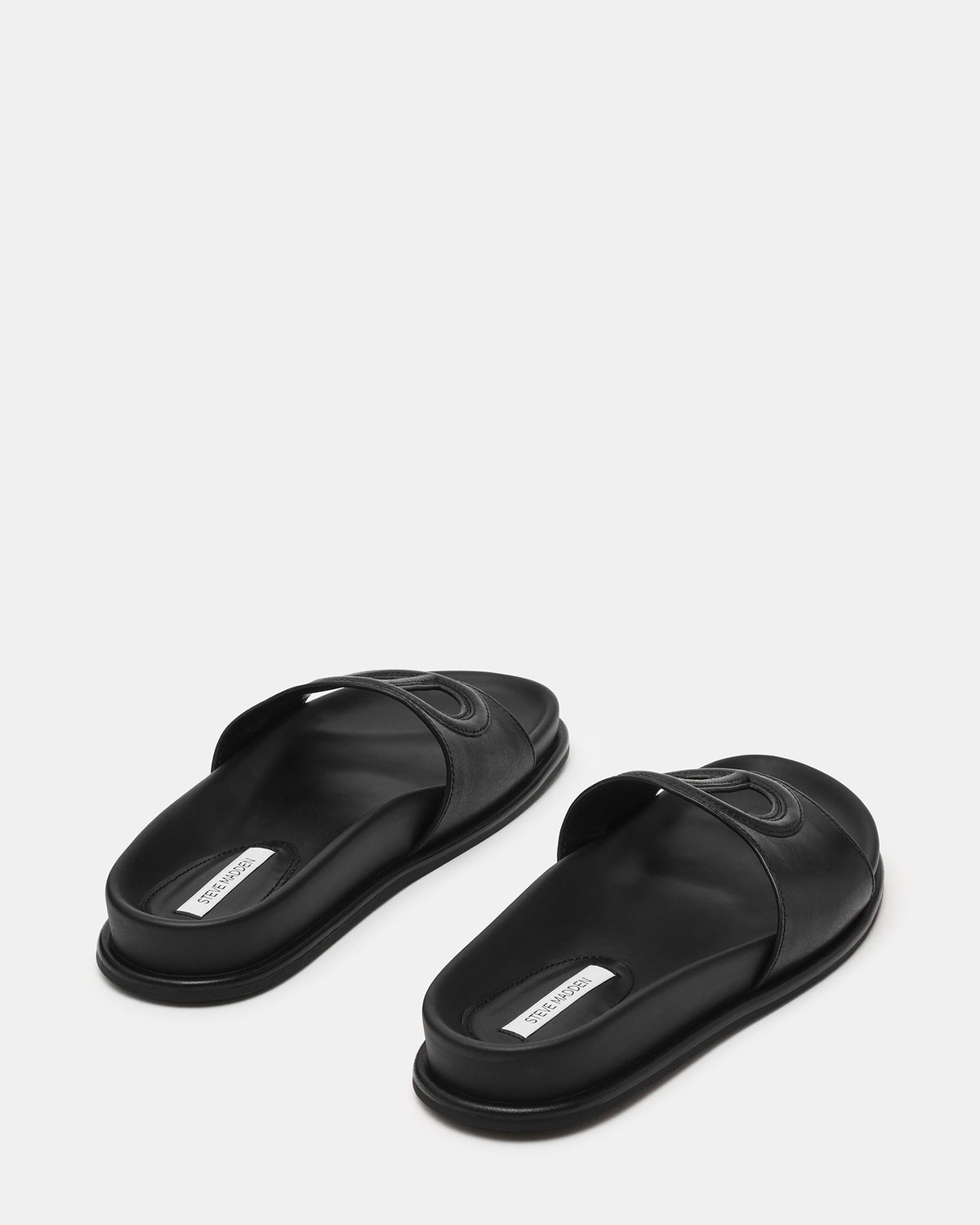 ZOSIA Black Leather Cut-Out Slide Footbed Women's Sandal | Steve Madden
