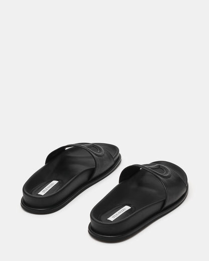 ZOSIA Black Leather Cut-Out Slide Footbed Women's Sandal | Steve Madden
