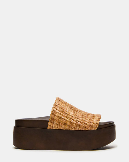 ARWEN Natural Raffia Platform Footbed Slide Chunky Women's Sandal | Steve Madden