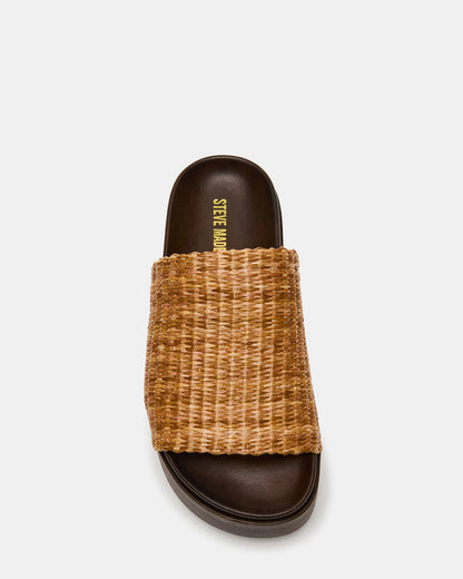 ARWEN Natural Raffia Platform Footbed Slide Chunky Women's Sandal | Steve Madden