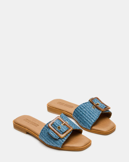 HAPP Blue Square-Toe Raffia Slide Women's Sandal | Steve Madden