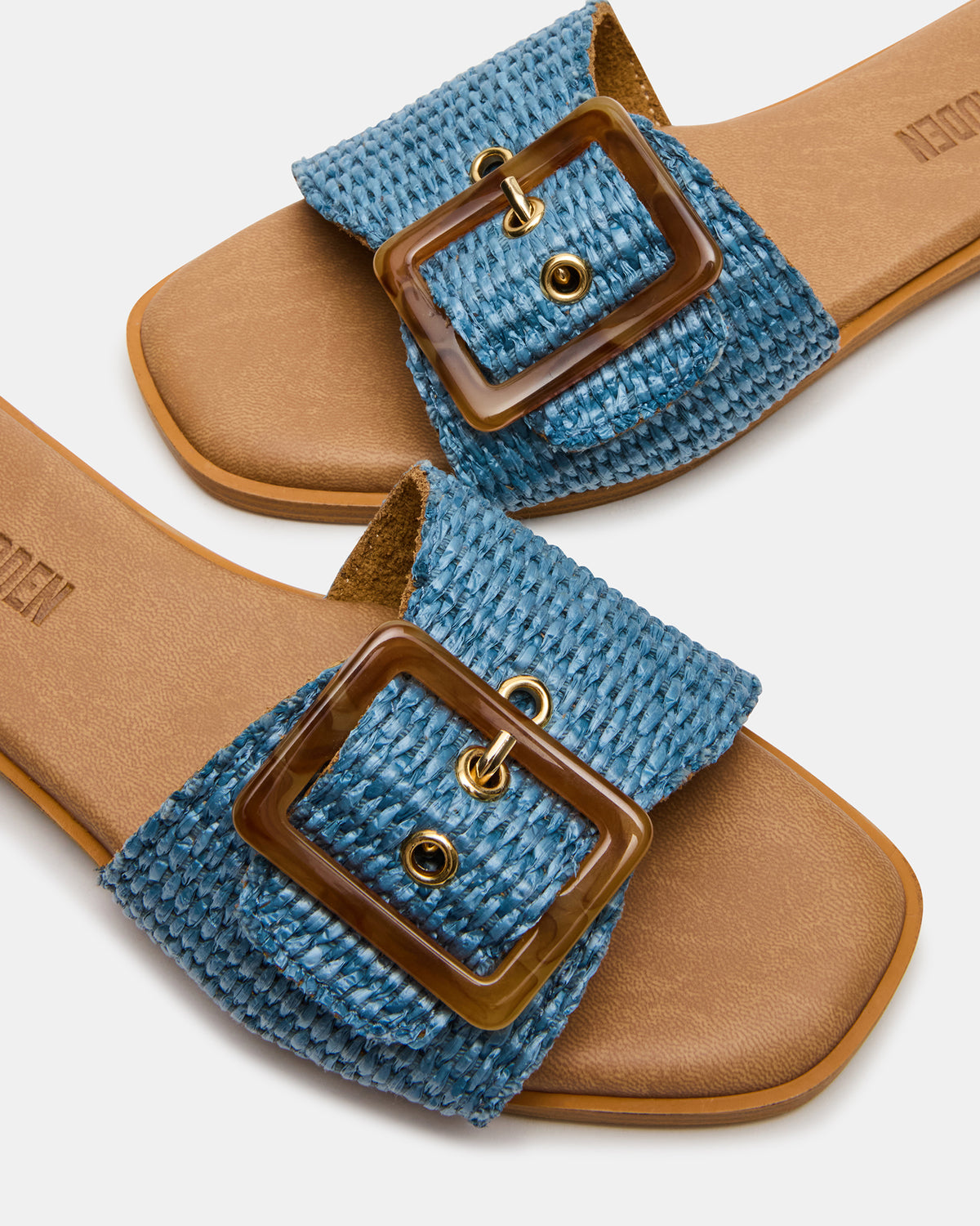 HAPP Blue Square-Toe Raffia Slide Women's Sandal | Steve Madden