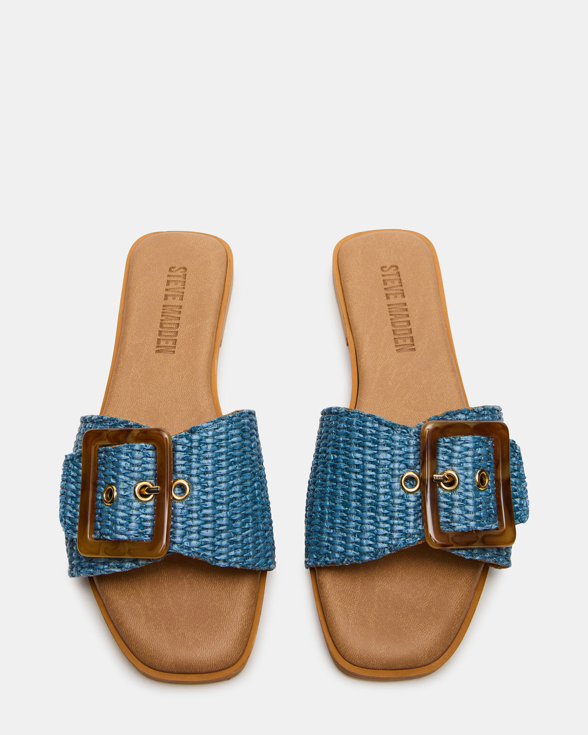HAPP Blue Square-Toe Raffia Slide Women's Sandal | Steve Madden