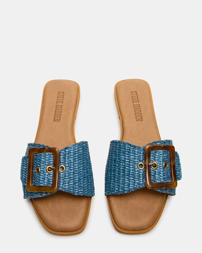 HAPP Blue Square-Toe Raffia Slide Women's Sandal | Steve Madden