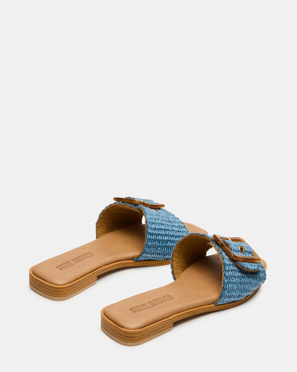 HAPP Blue Square-Toe Raffia Slide Women's Sandal | Steve Madden