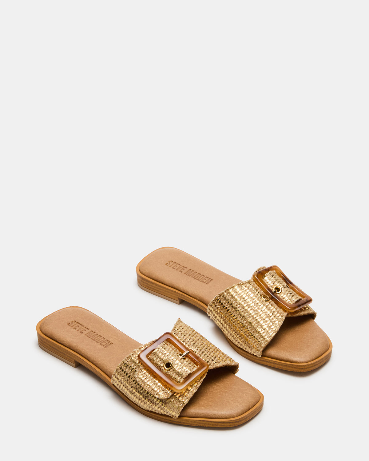 HAPP Gold Square-Toe Raffia Slide Women's Sandal | Steve Madden