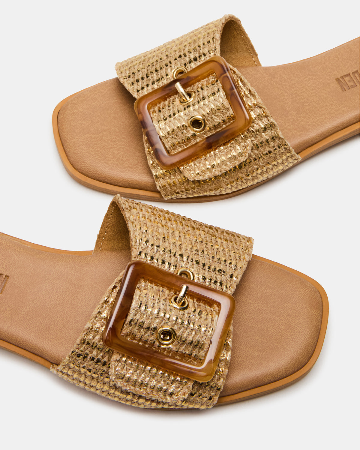 HAPP Gold Square-Toe Raffia Slide Women's Sandal | Steve Madden