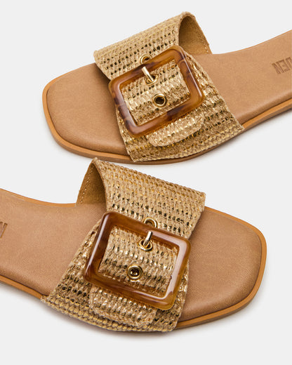 HAPP Gold Square-Toe Raffia Slide Women's Sandal | Steve Madden
