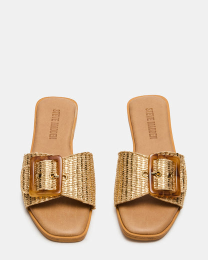HAPP Gold Square-Toe Raffia Slide Women's Sandal | Steve Madden