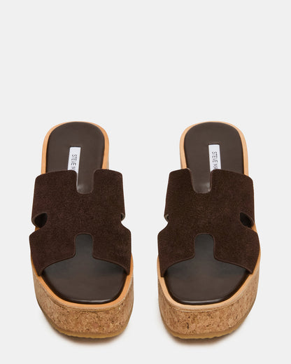 HARMONY Brown Suede Wedge Mule Cork Platform Women's Sandal | Steve Madden