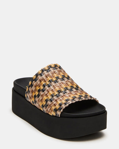 ARWEN Multi Raffia Platform Footbed Slide Chunky Women's Sandal | Steve Madden