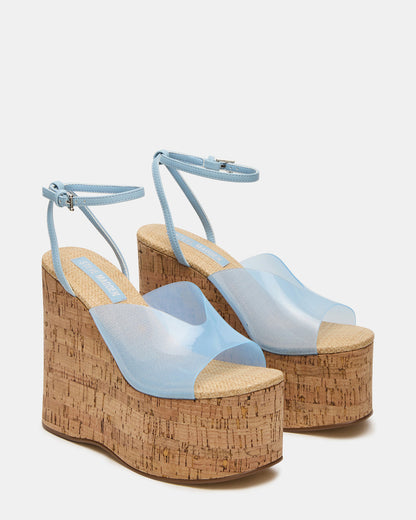 SINAI Light Blue Square-Toe Platform Wedge Strappy Women's Sandal | Steve Madden