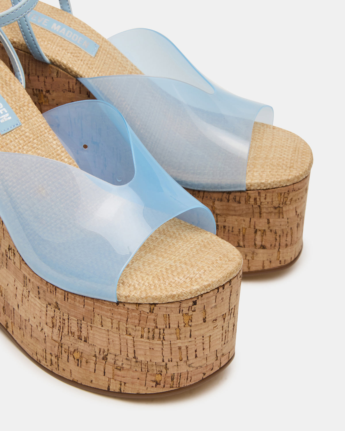SINAI Light Blue Square-Toe Platform Wedge Strappy Women's Sandal | Steve Madden