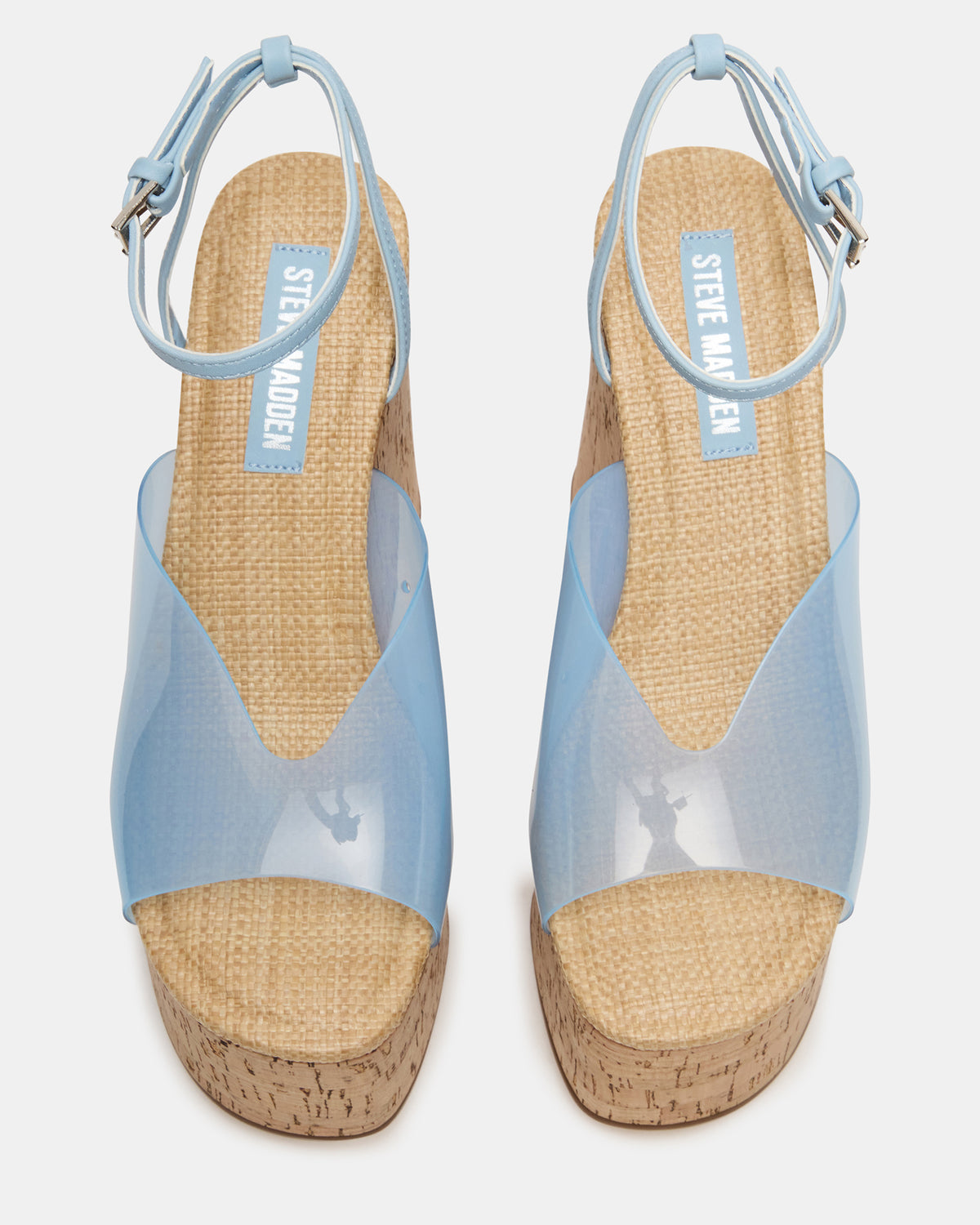 SINAI Light Blue Square-Toe Platform Wedge Strappy Women's Sandal | Steve Madden