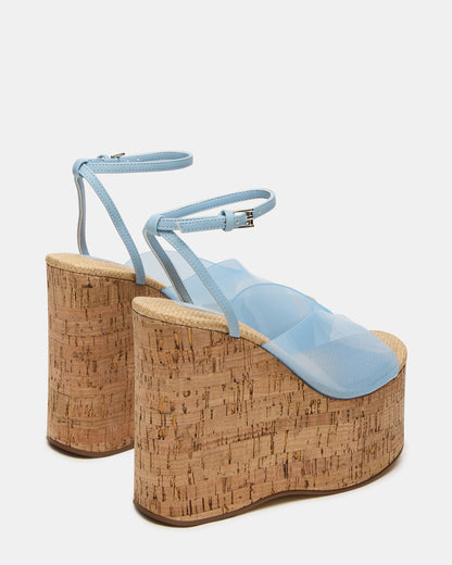 SINAI Light Blue Square-Toe Platform Wedge Strappy Women's Sandal | Steve Madden