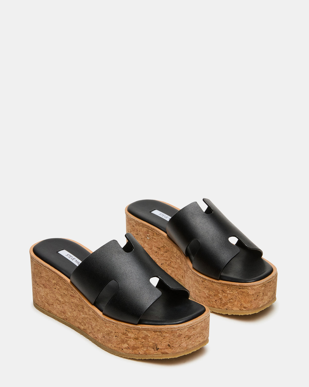HARMONY Black Leather Wedge Mule Cork Platform Women's Sandal | Steve Madden