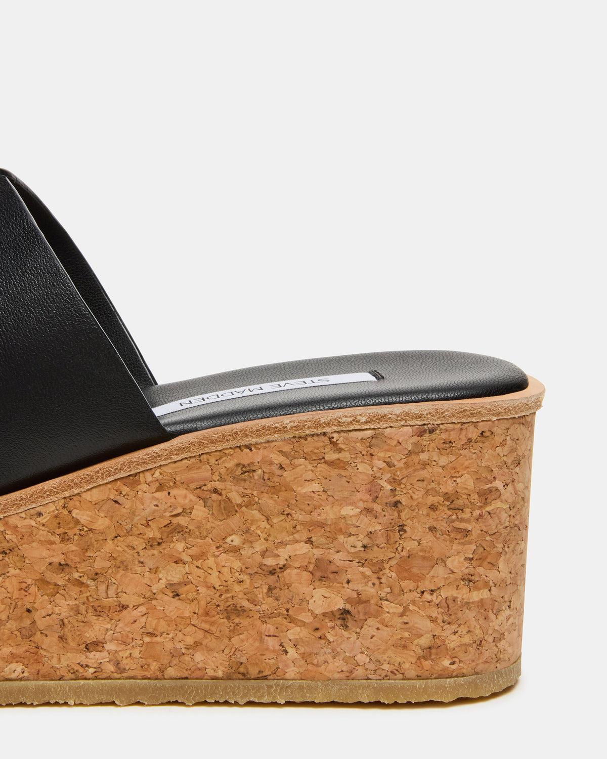 HARMONY Black Leather Wedge Mule Cork Platform Women's Sandal | Steve Madden