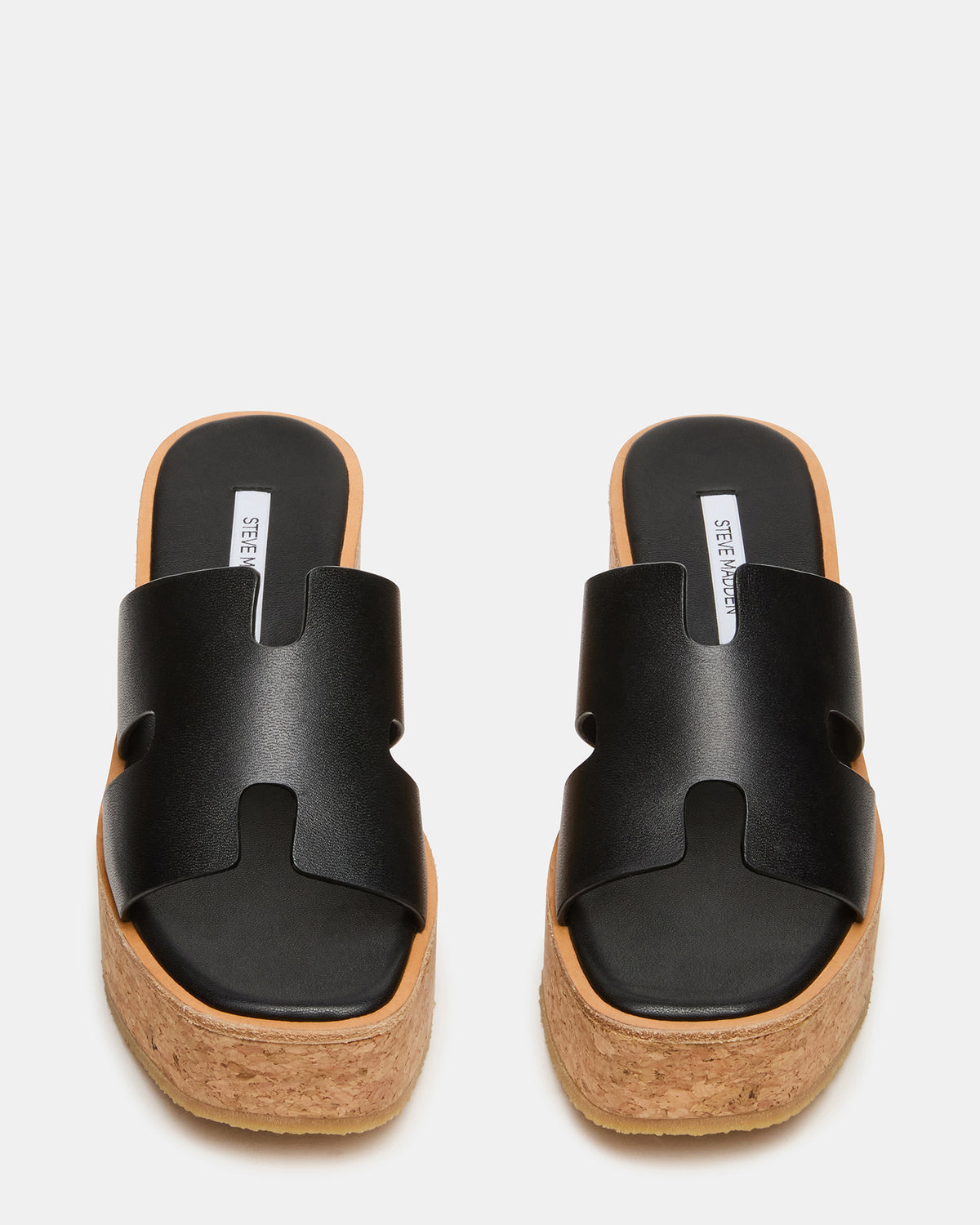 HARMONY Black Leather Wedge Mule Cork Platform Women's Sandal | Steve Madden
