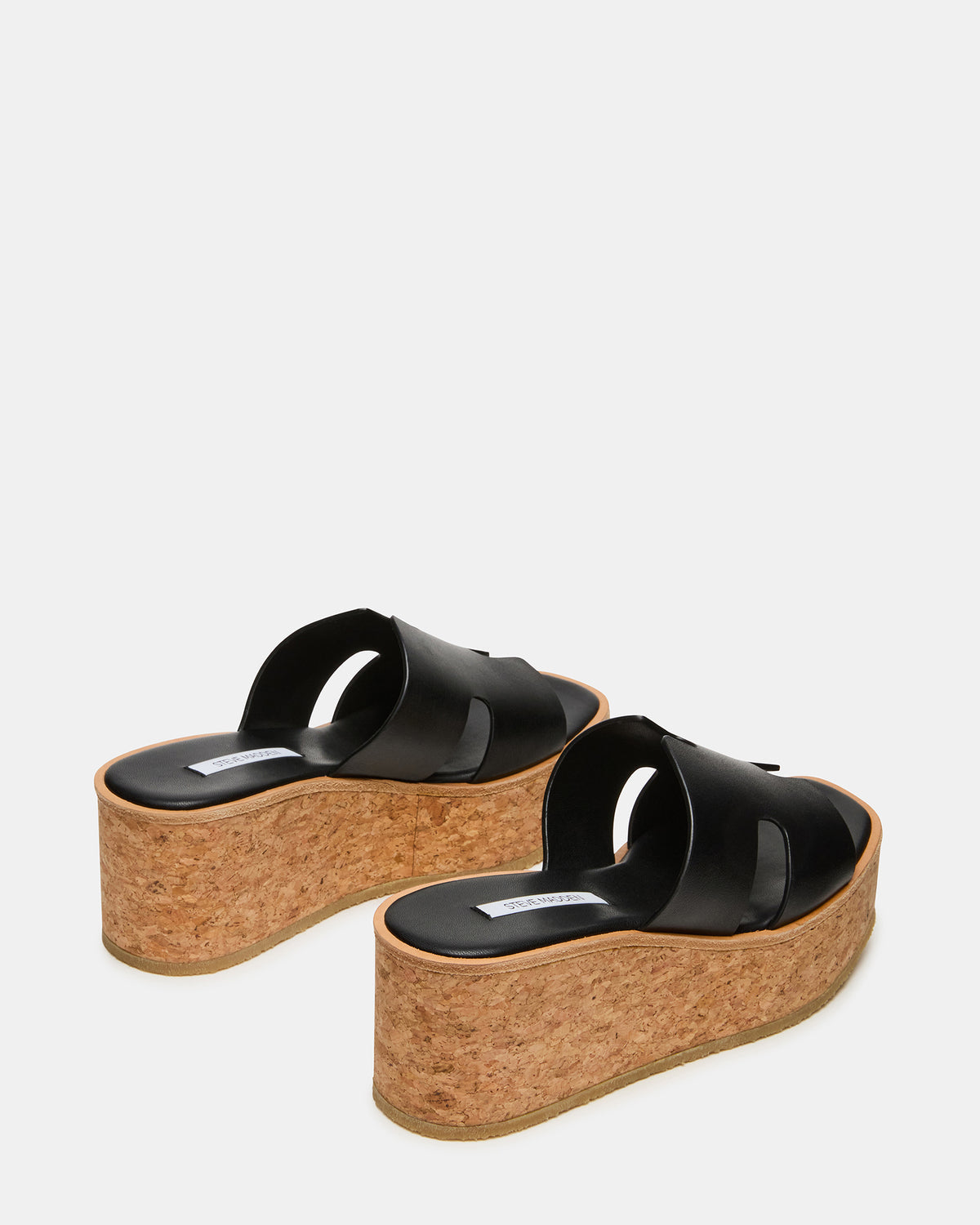 HARMONY Black Leather Wedge Mule Cork Platform Women's Sandal | Steve Madden
