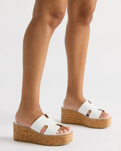 HARMONY Black Leather Wedge Mule Cork Platform Women's Sandal | Steve Madden