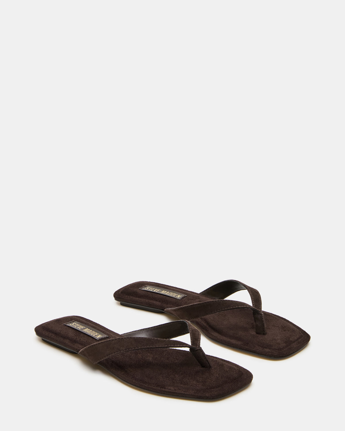 TRELLA Brown Suede Square-Toe Thong Women's Sandal | Steve Madden