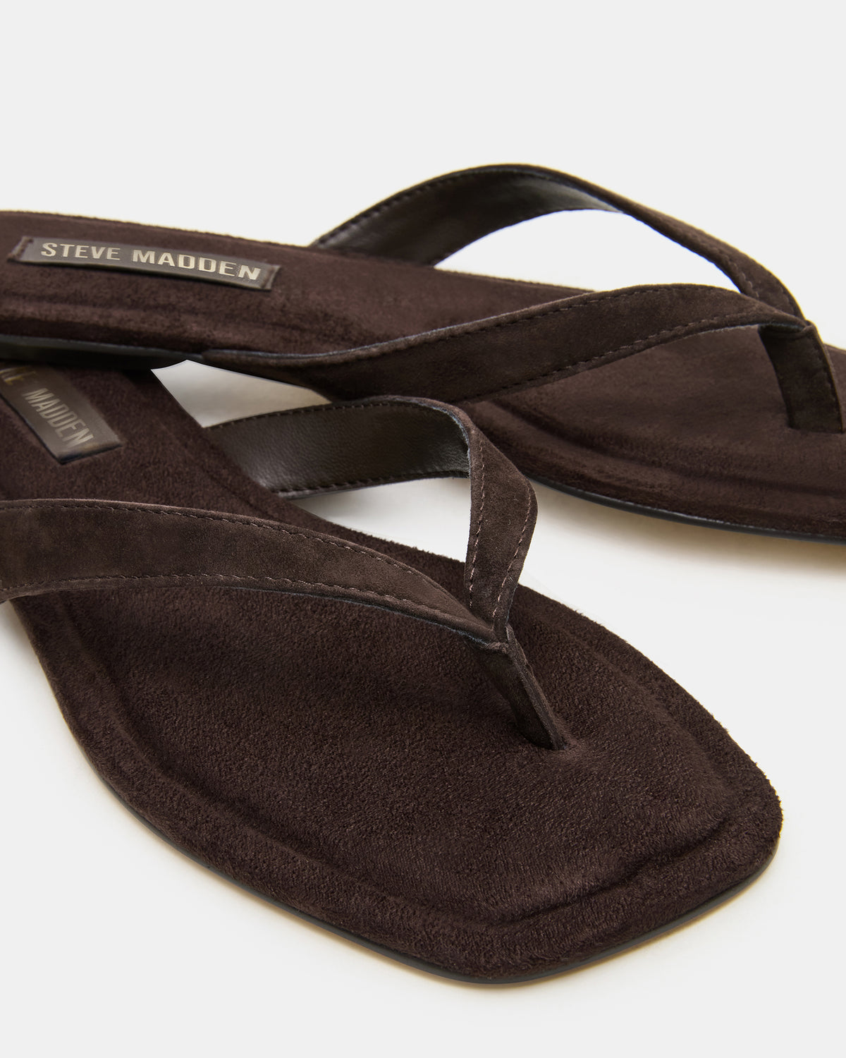 TRELLA Brown Suede Square-Toe Thong Women's Sandal | Steve Madden