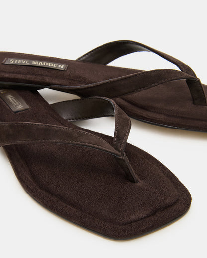 TRELLA Brown Suede Square-Toe Thong Women's Sandal | Steve Madden
