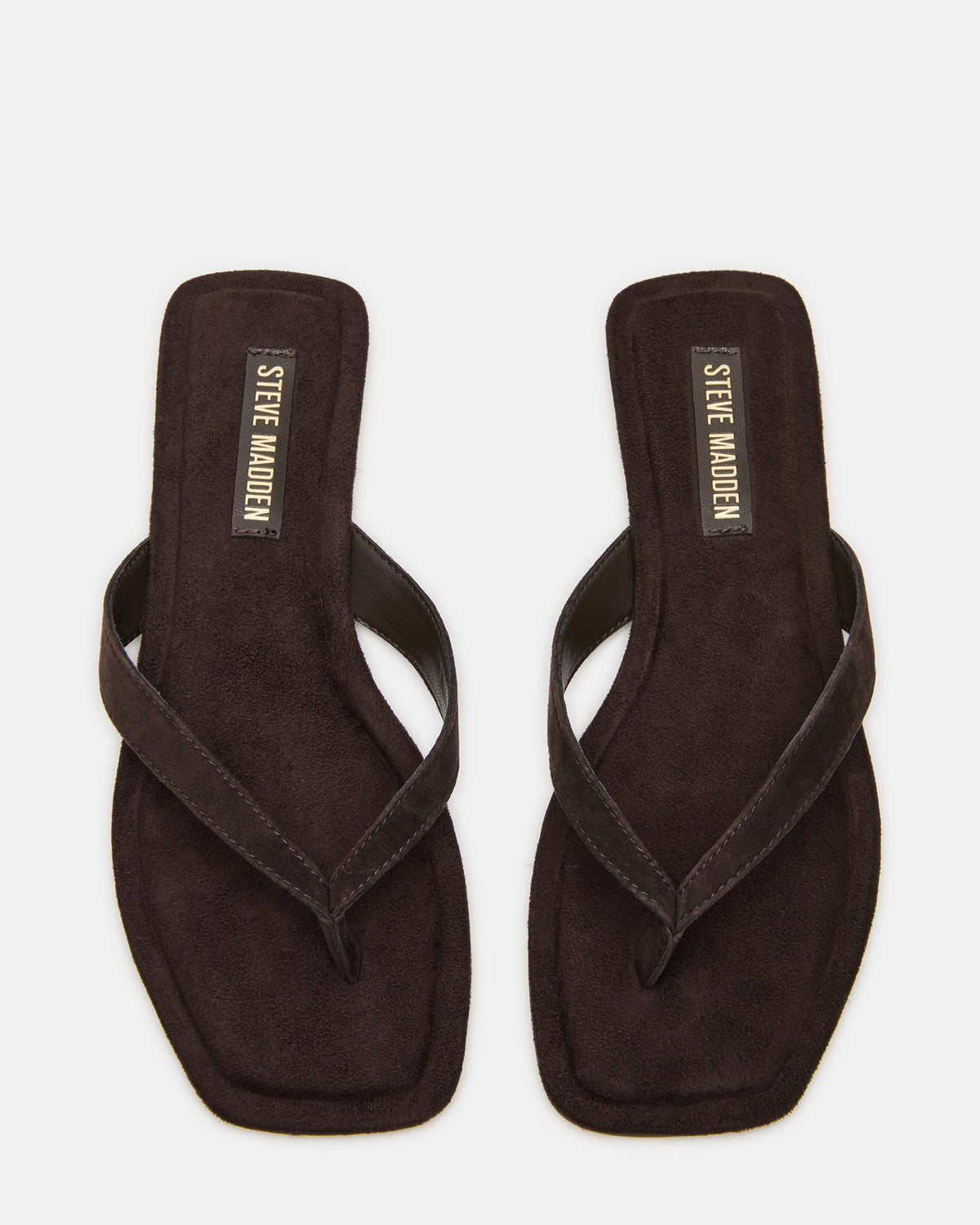 TRELLA Brown Suede Square-Toe Thong Women's Sandal | Steve Madden