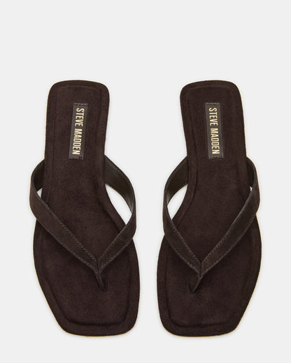TRELLA Brown Suede Square-Toe Thong Women's Sandal | Steve Madden