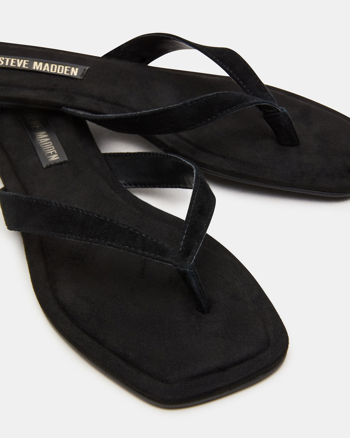 TRELLA Black Suede Square-Toe Thong Women's Sandal | Steve Madden