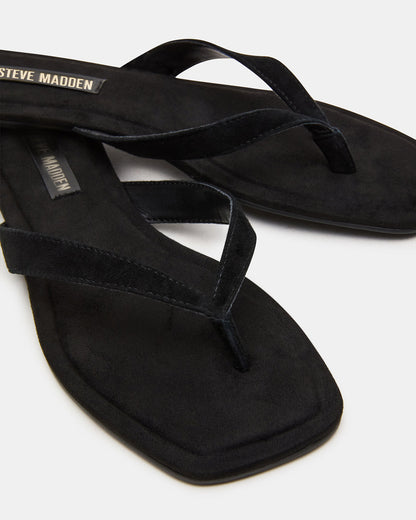 TRELLA Black Suede Square-Toe Thong Women's Sandal | Steve Madden