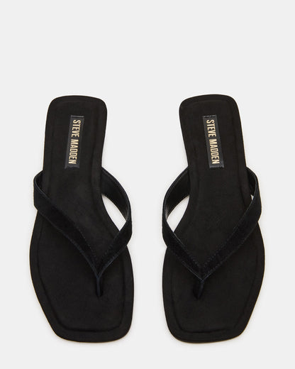TRELLA Black Suede Square-Toe Thong Women's Sandal | Steve Madden