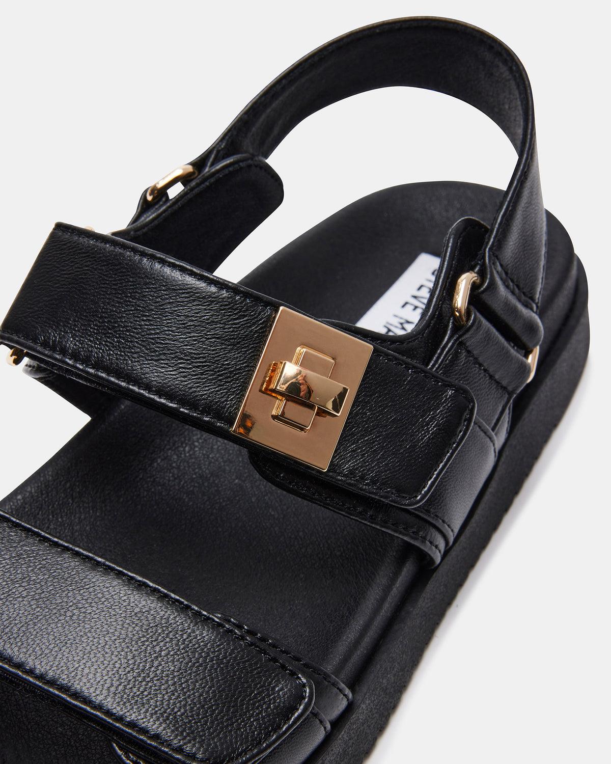 MONA Black Leather Flatform Women's Sandal | Steve Madden