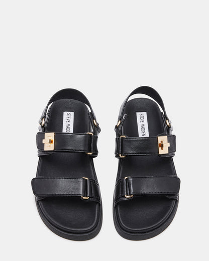 MONA Black Leather Flatform Women's Sandal | Steve Madden