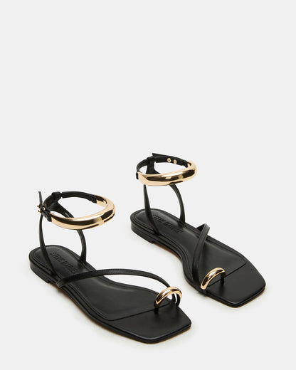 ODYSSEY Black Leather Strappy Square-Toe Women Sandal | Steve Madden