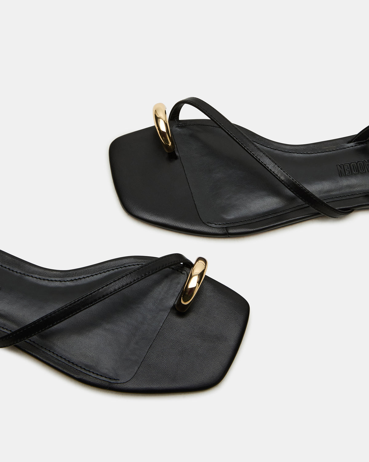 ODYSSEY Black Leather Strappy Square-Toe Women Sandal | Steve Madden