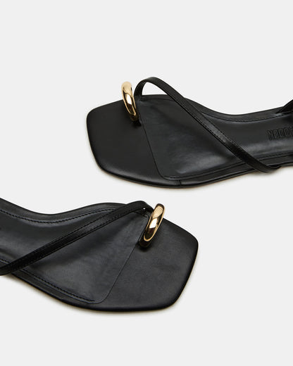 ODYSSEY Black Leather Strappy Square-Toe Women Sandal | Steve Madden