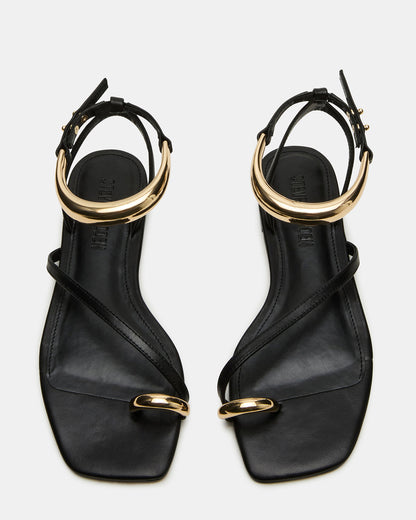ODYSSEY Black Leather Strappy Square-Toe Women Sandal | Steve Madden