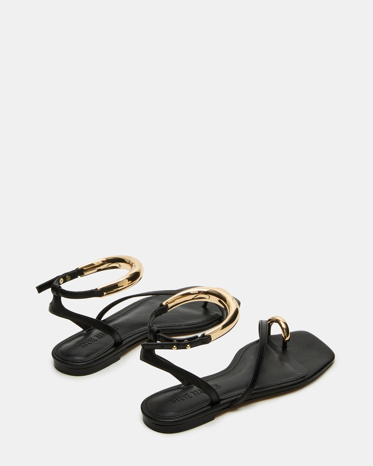 ODYSSEY Black Leather Strappy Square-Toe Women Sandal | Steve Madden