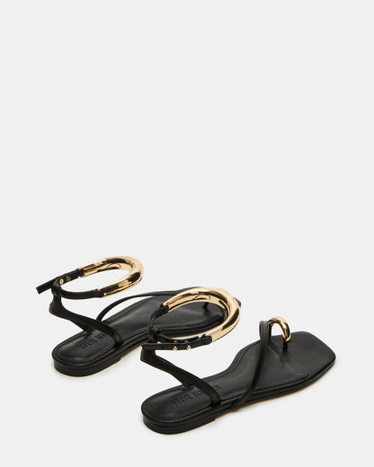 ODYSSEY Black Leather Strappy Square-Toe Women Sandal | Steve Madden