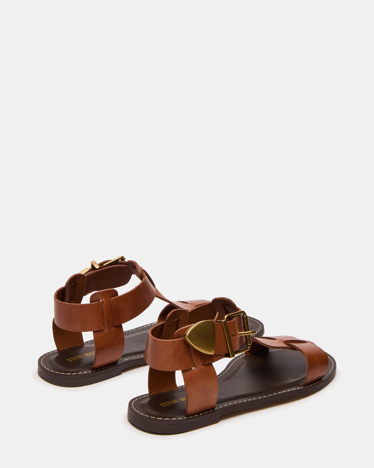 BRAZINN Tan Leather Strappy Flat Sandal Women's Sandal | Steve Madden